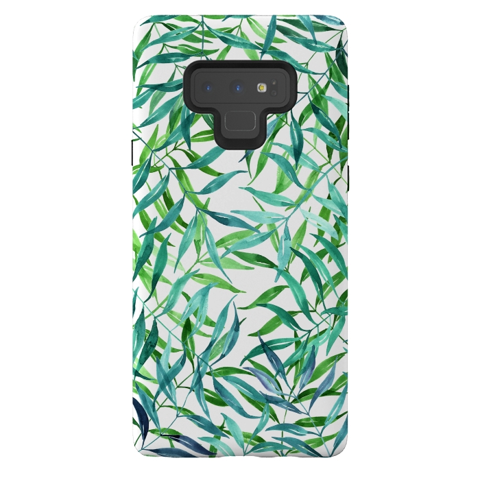 Galaxy Note 9 StrongFit Green Palm Leaf Print by Becky Starsmore