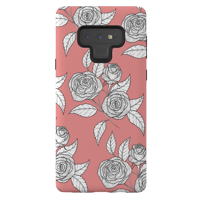 Galaxy Note 9 StrongFit Dusky Pink Vintage Rose Print by Becky Starsmore