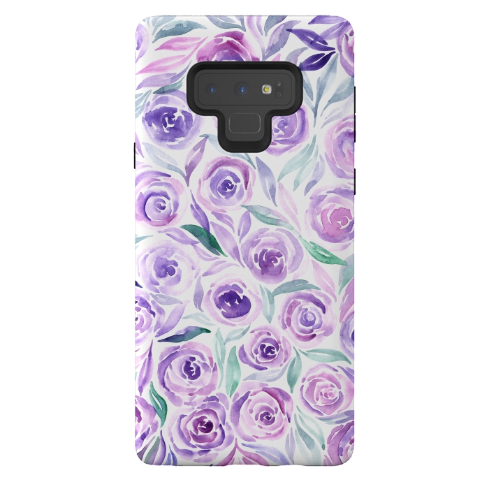 Galaxy Note 9 StrongFit Purple Rose Floral Print by Becky Starsmore