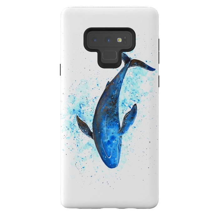 Galaxy Note 9 StrongFit Watercolor Blue Whale Dive by Becky Starsmore