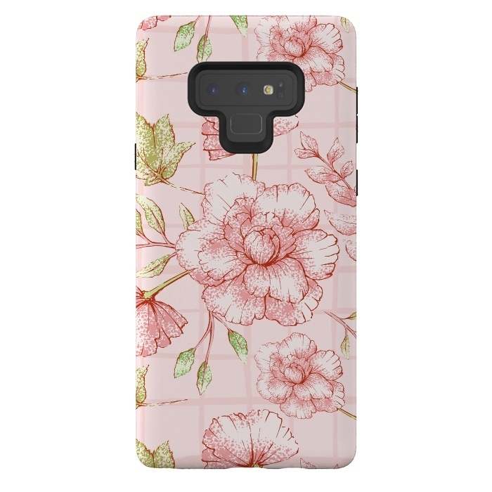 Galaxy Note 9 StrongFit Modern pink Grid and Flower Pattern by  Utart