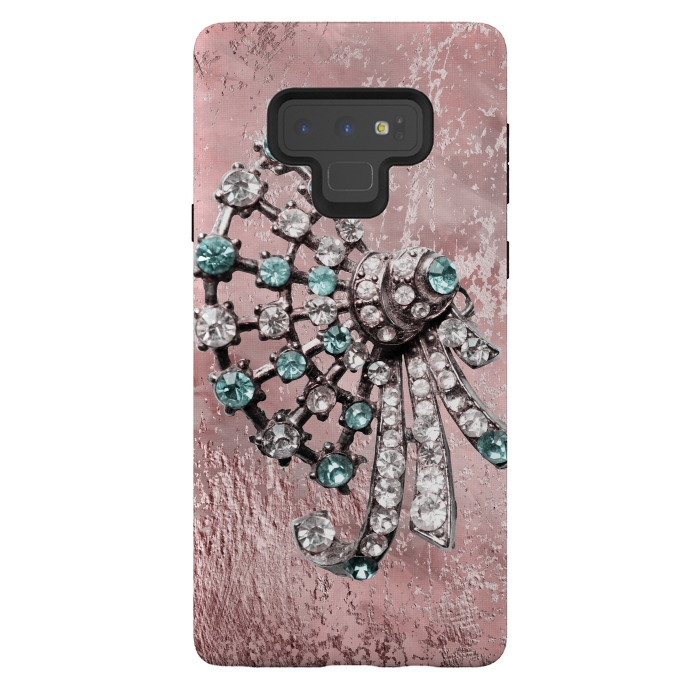 Galaxy Note 9 StrongFit Rhinestone Embellishment Pink And Teal by Andrea Haase