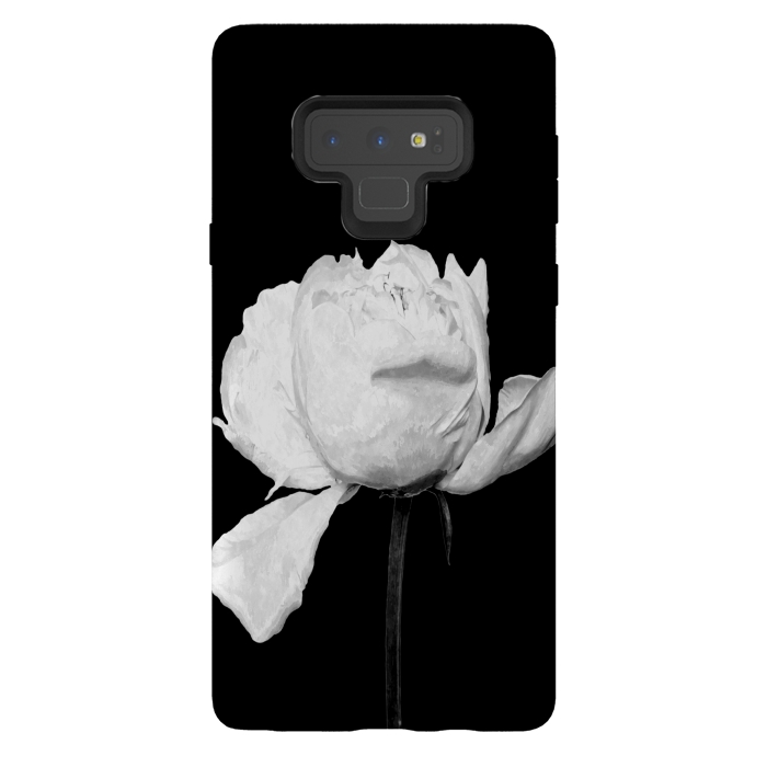 Galaxy Note 9 StrongFit White Peony Black Background by Alemi