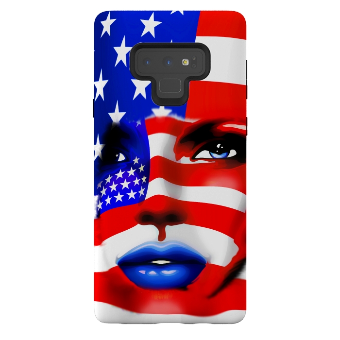 Galaxy Note 9 StrongFit Usa Flag on Beatiful Girl's Face by BluedarkArt