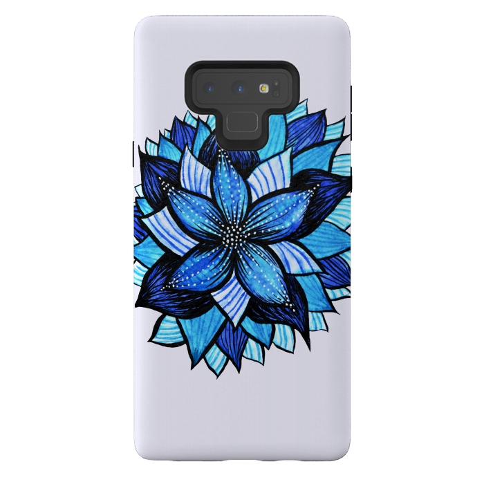 Galaxy Note 9 StrongFit Beautiful Abstract Hand Drawn Zentangle Blue Flower by Boriana Giormova