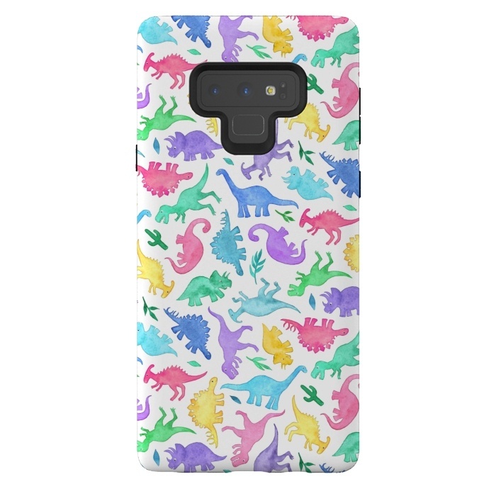 Galaxy Note 9 StrongFit Ditsy Dinos in Bright Pastels on White by Micklyn Le Feuvre