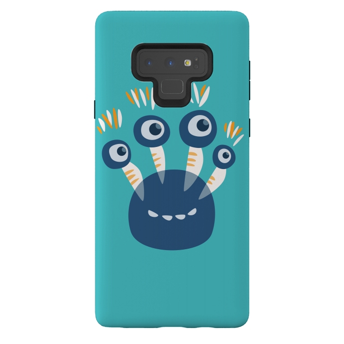 Galaxy Note 9 StrongFit Cute Blue Cartoon Monster With Four Eyes by Boriana Giormova