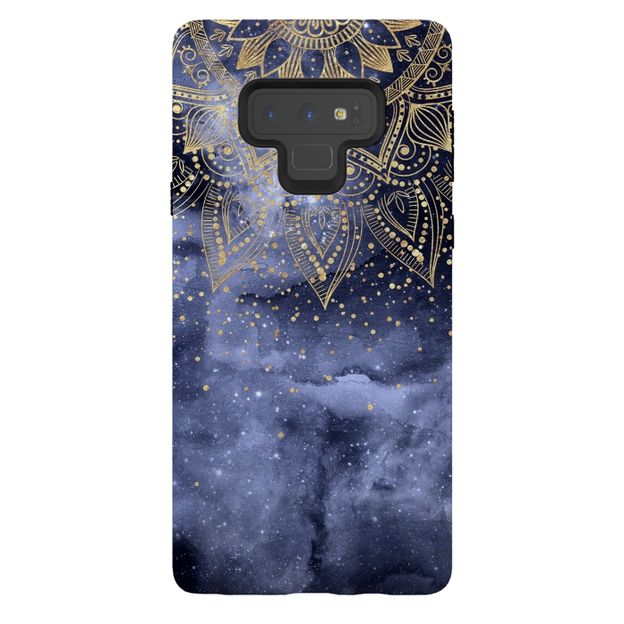 Galaxy Note 9 StrongFit whimsical gold mandala confetti design by InovArts
