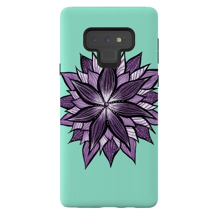 Galaxy Note 9 StrongFit Purple Mandala Like Ink Drawn Abstract Flower by Boriana Giormova