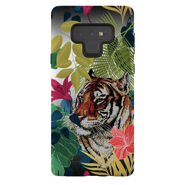 Galaxy Note 9 StrongFit Tiger in flowers by Kashmira Baheti
