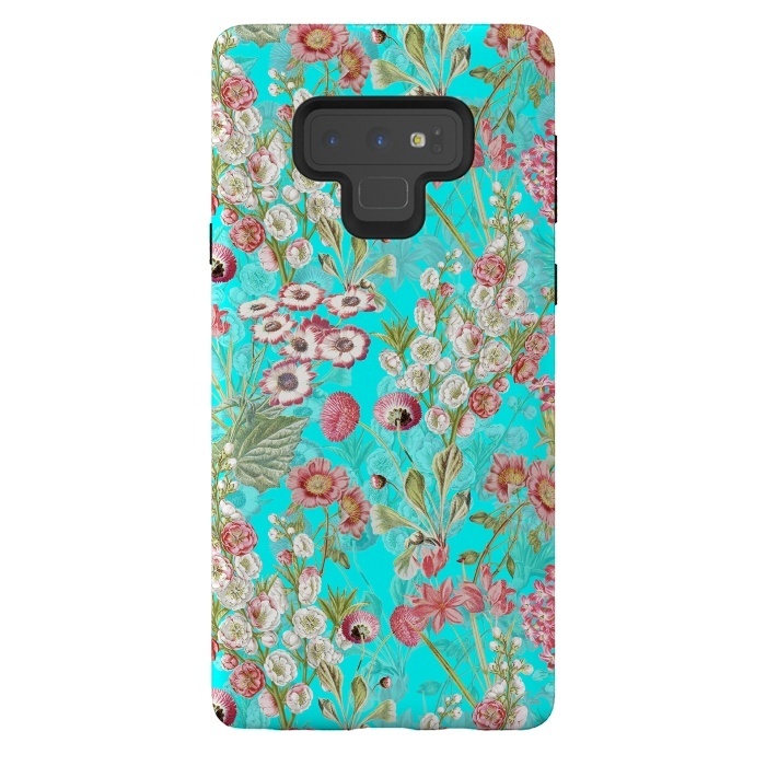 Galaxy Note 9 StrongFit White & Pink Flowers on Teal by  Utart