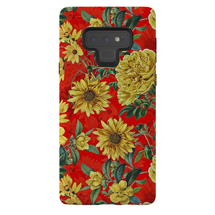 Galaxy Note 9 StrongFit Sunflowers and Roses on Red by  Utart