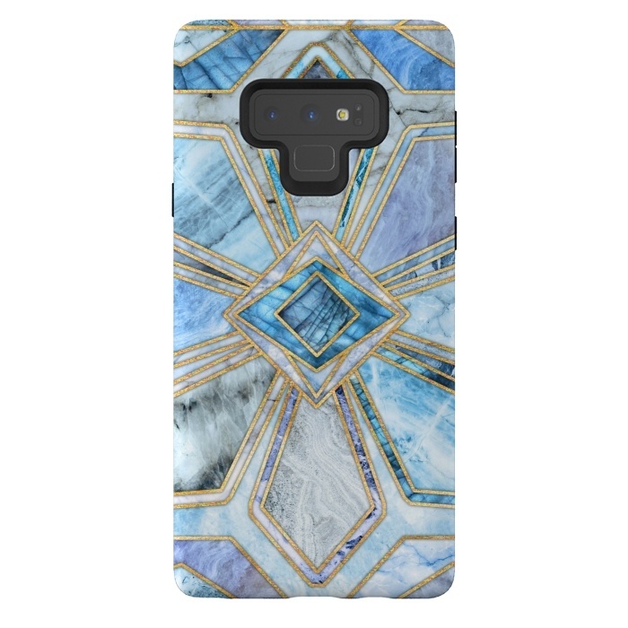 Galaxy Note 9 StrongFit Geometric Gilded Stone Tiles in Soft Blues by Micklyn Le Feuvre