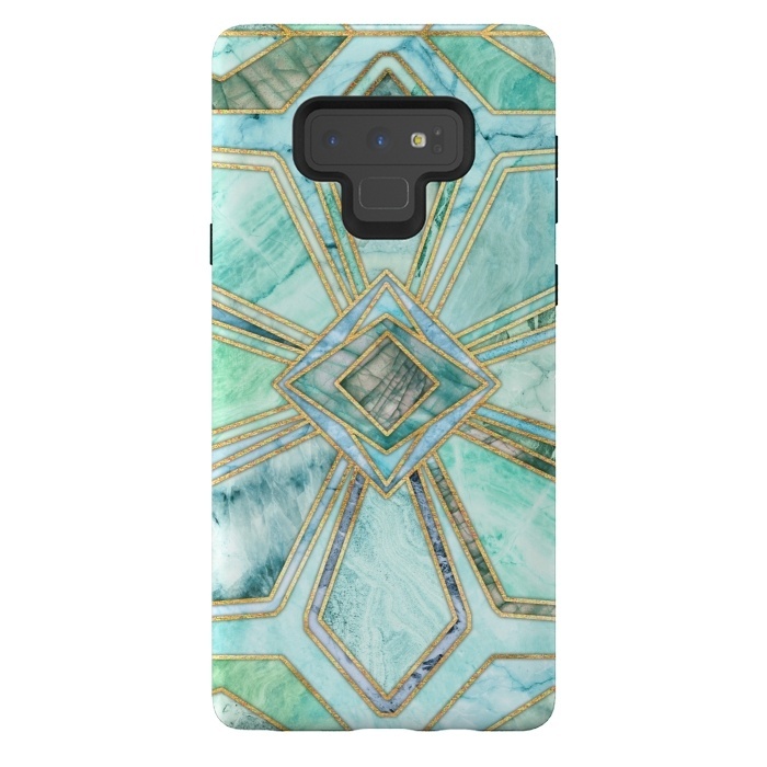 Galaxy Note 9 StrongFit Geometric Gilded Stone Tiles in Mint and Jade Green by Micklyn Le Feuvre