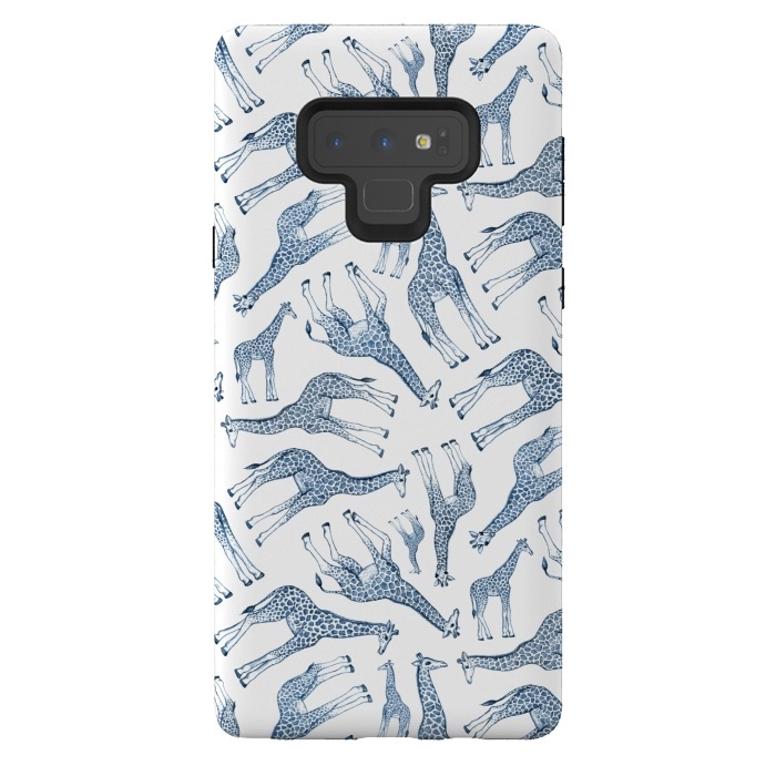 Galaxy Note 9 StrongFit Little Giraffes in Monochrome Blue and White by Micklyn Le Feuvre