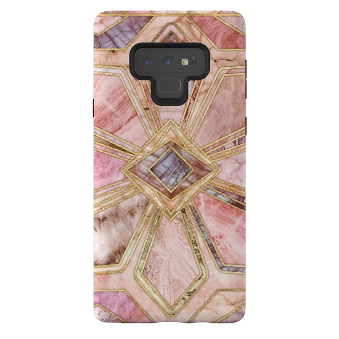 Galaxy Note 9 StrongFit Geometric Gilded Stone Tiles in Blush Pink, Peach and Coral by Micklyn Le Feuvre