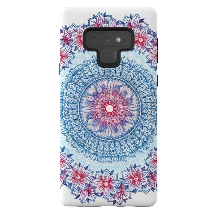 Galaxy Note 9 StrongFit Red, White and Blue Floral Mandala by Micklyn Le Feuvre