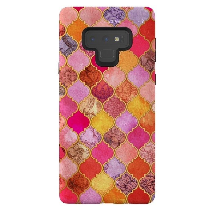 Galaxy Note 9 StrongFit Hot Pink, Gold, Tangerine & Taupe Decorative Moroccan Tile Pattern by Micklyn Le Feuvre