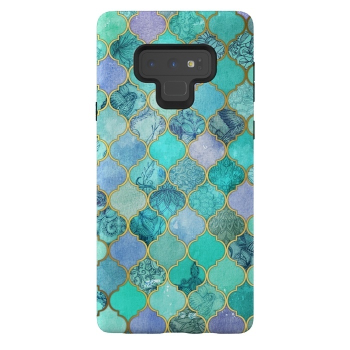 Galaxy Note 9 StrongFit Cool Jade Icy Mint Decorative Moroccan Tile Pattern by Micklyn Le Feuvre