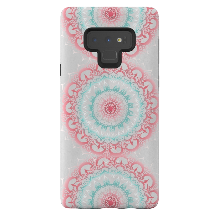 Galaxy Note 9 StrongFit Faded Coral & Mint Mandalas on Grey by Tangerine-Tane