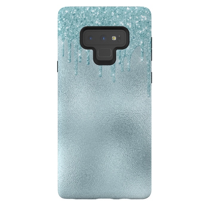 Galaxy Note 9 StrongFit Ice Blue Glitter Droplets on Metal Foil by  Utart