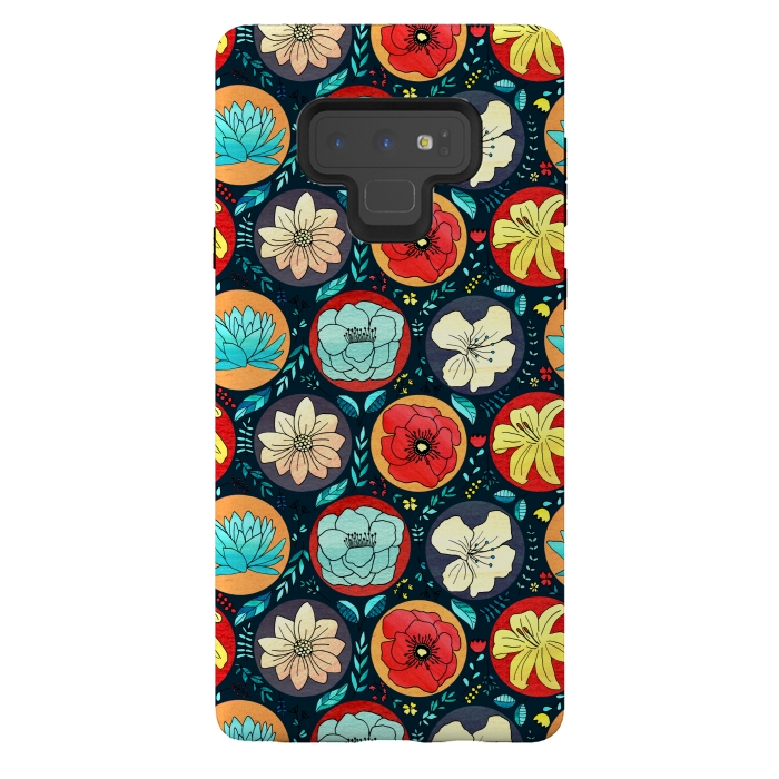 Galaxy Note 9 StrongFit Navy Polka Dot Floral  by Tigatiga
