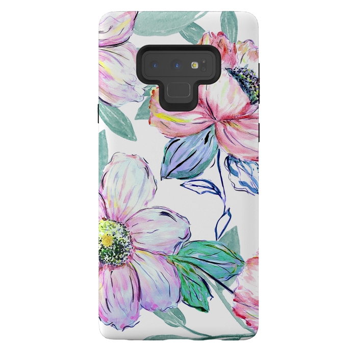 Galaxy Note 9 StrongFit Romantic watercolor flowers hand paint design by InovArts