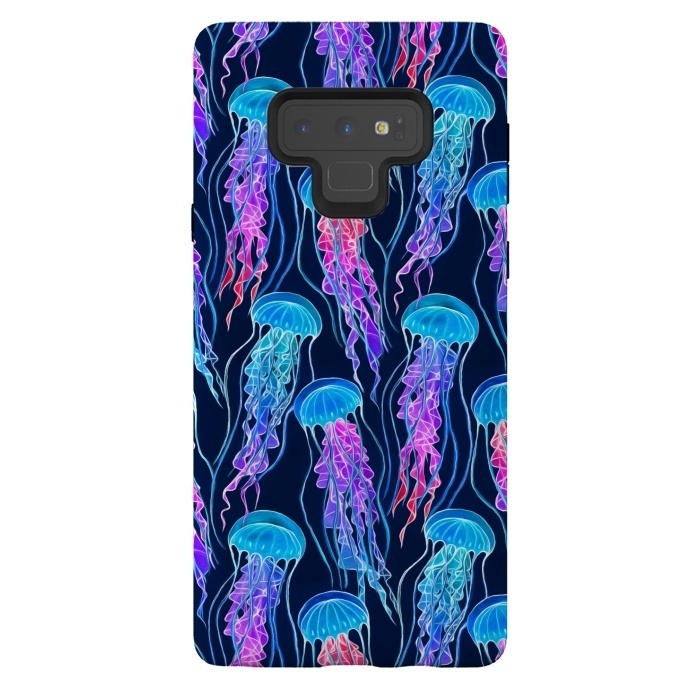 Galaxy Note 9 StrongFit Luminescent Rainbow Jellyfish on Navy Blue by Micklyn Le Feuvre