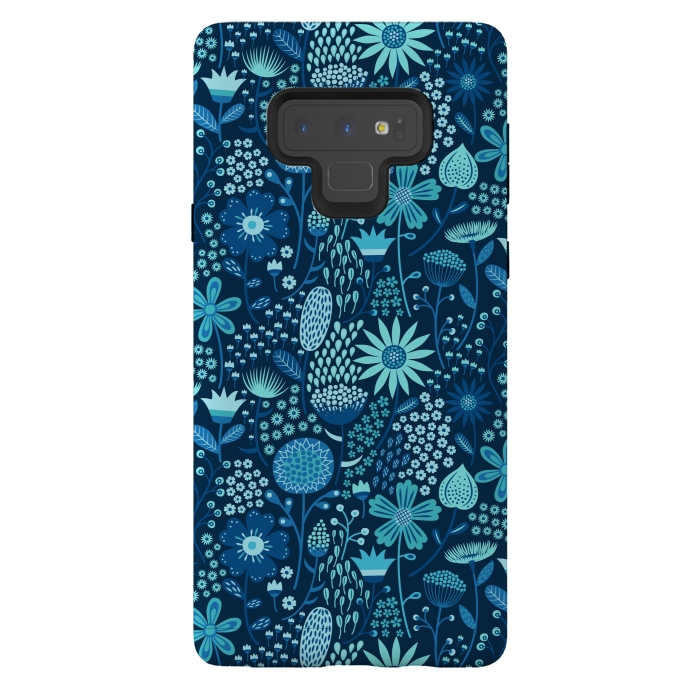 Galaxy Note 9 StrongFit Celebration Floral Blue by Portia Monberg
