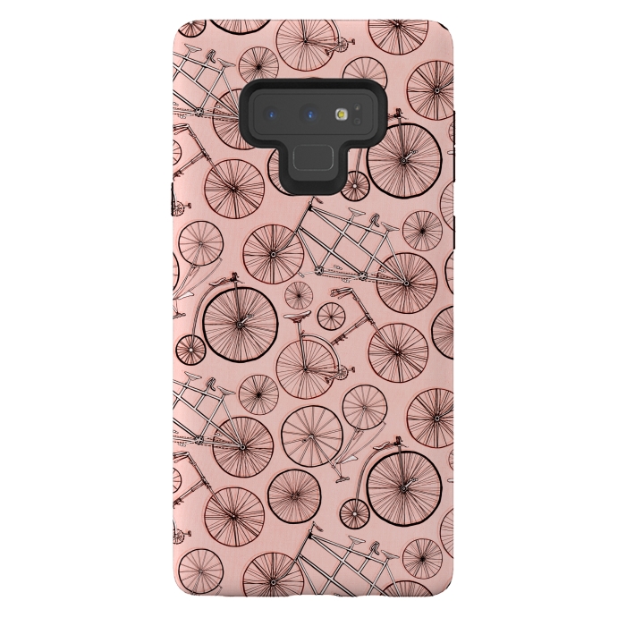 Galaxy Note 9 StrongFit Vintage Bicycles on Pink by Tigatiga