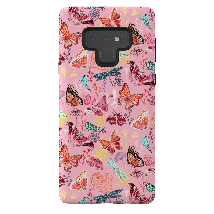 Galaxy Note 9 StrongFit Butterflies, Dragonflies and Moths on Pink  by Tigatiga
