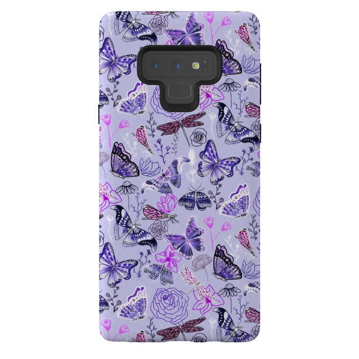 Galaxy Note 9 StrongFit Butterflies, Dragonflies and Moths on Purple by Tigatiga