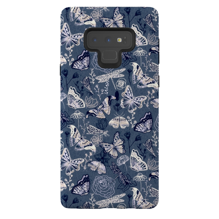 Galaxy Note 9 StrongFit Butterflies, Dragonflies and Moths on Navy  by Tigatiga