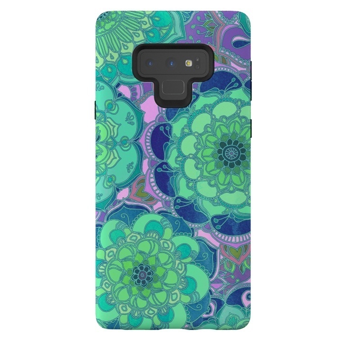 Galaxy Note 9 StrongFit Fantasy Flowers in Mint Green & Purple 2 by Micklyn Le Feuvre