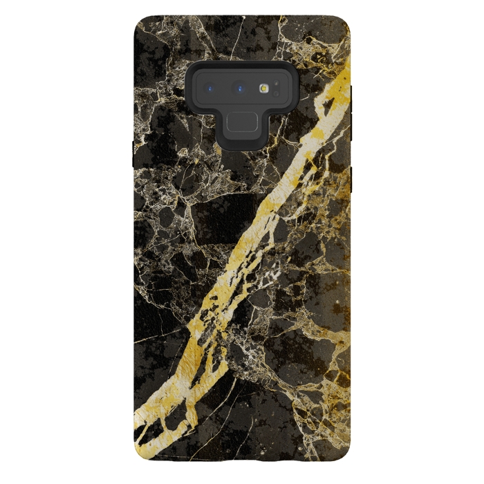 Galaxy Note 9 StrongFit Black marble with diagonal golden cracks by Oana 