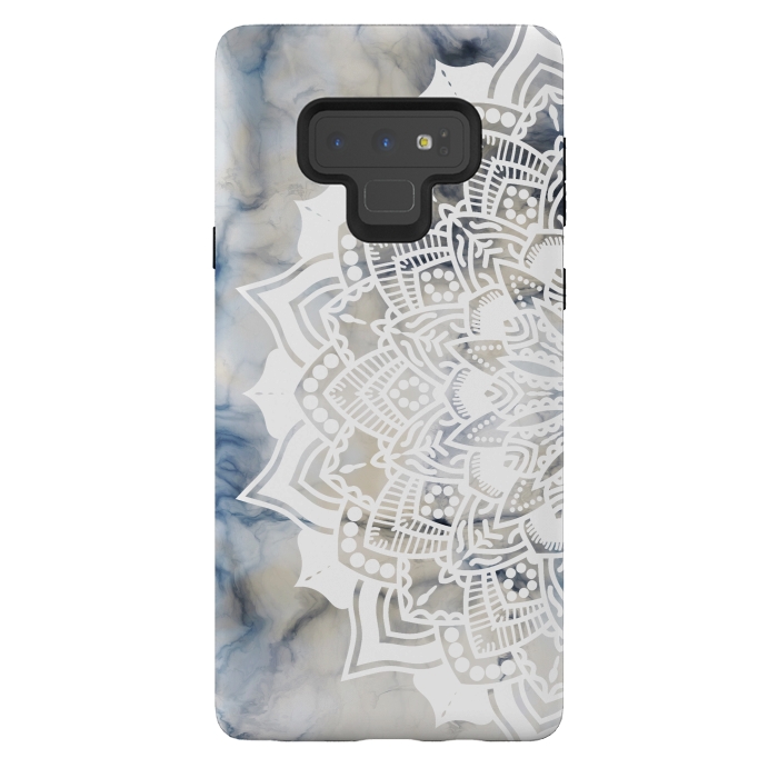 Galaxy Note 9 StrongFit Cut out white lace mandala on marble by Oana 
