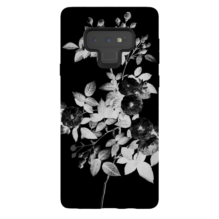 Galaxy Note 9 StrongFit Black and white rose botanical illustration by Oana 