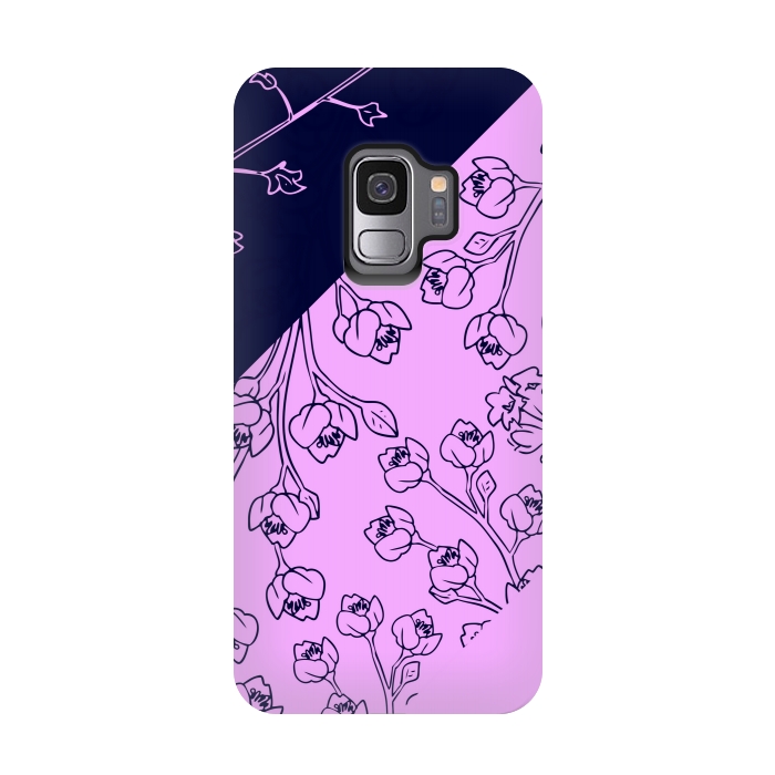 Galaxy S9 StrongFit PINK BLUE FLORAL PATTERN by MALLIKA