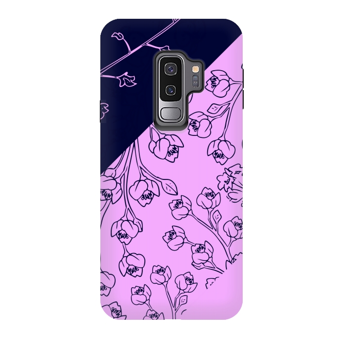 Galaxy S9 plus StrongFit PINK BLUE FLORAL PATTERN by MALLIKA