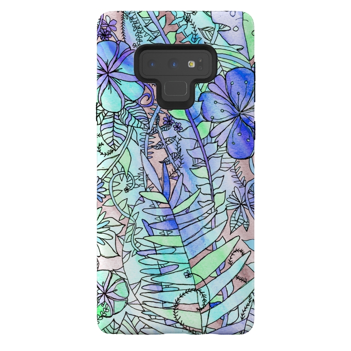 Galaxy Note 9 StrongFit Blue, Mint & Grey Floral  by Tigatiga