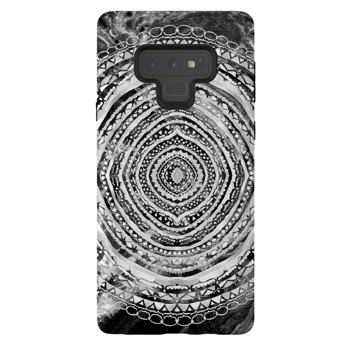 Galaxy Note 9 StrongFit Black & White Marbling Mandala  by Tigatiga