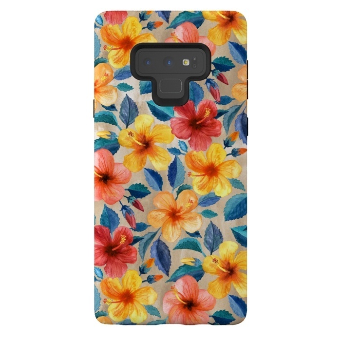 Galaxy Note 9 StrongFit Little Tropical Hibiscus Blooms in Watercolor by Micklyn Le Feuvre