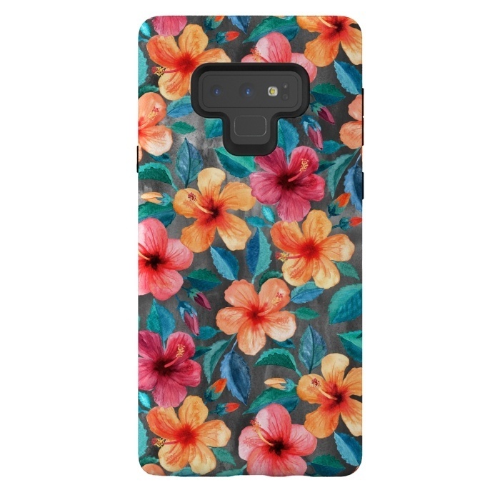 Galaxy Note 9 StrongFit Colorful Little Tropical Hibiscus Blooms by Micklyn Le Feuvre