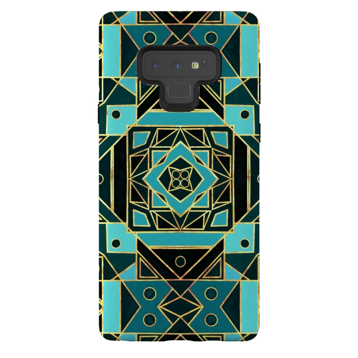 Galaxy Note 9 StrongFit Gold & Teal Art Deco  by Tigatiga
