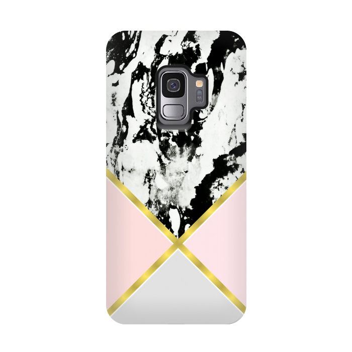 Galaxy S9 StrongFit Pink geometric and black marble by Jms