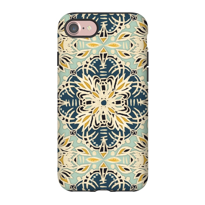 iPhone 7 StrongFit Protea Pattern in Deep Teal, Cream, Sage Green & Yellow Ocher by Micklyn Le Feuvre