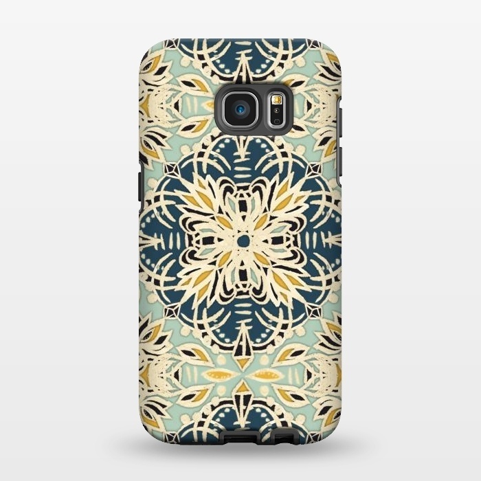 Galaxy S7 EDGE StrongFit Protea Pattern in Deep Teal, Cream, Sage Green & Yellow Ocher by Micklyn Le Feuvre