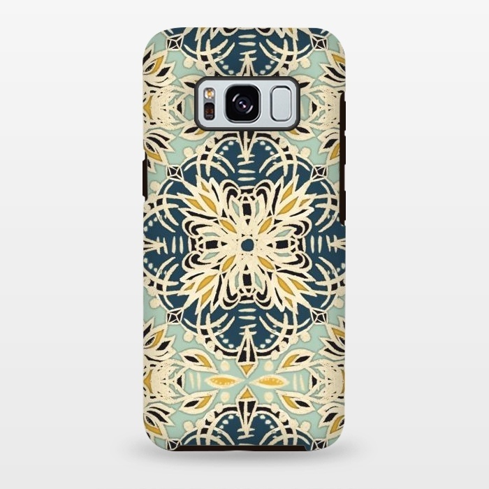 Galaxy S8 plus StrongFit Protea Pattern in Deep Teal, Cream, Sage Green & Yellow Ocher by Micklyn Le Feuvre