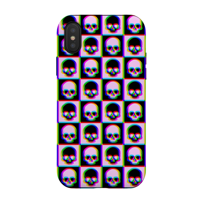 iPhone Xs / X StrongFit Glitch Checkered Skulls Pattern IV by Art Design Works
