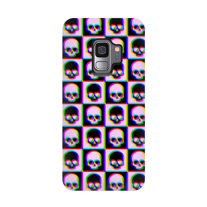Galaxy S9 StrongFit Glitch Checkered Skulls Pattern IV by Art Design Works